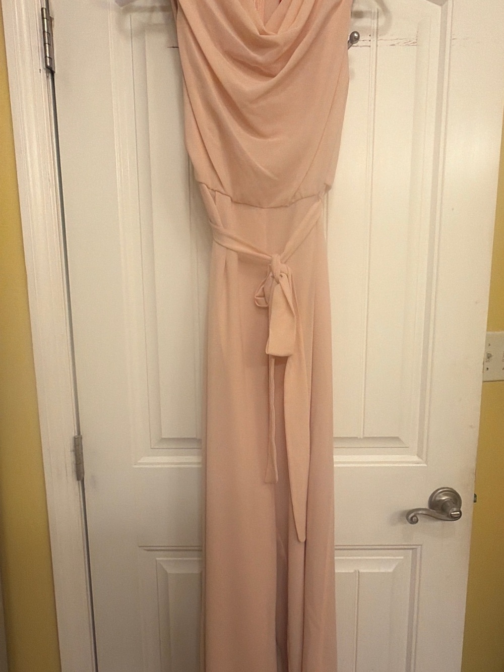 Vince Camuto Sleeveless Cowl-Neck Maxi Jumpsuit in Pale Peach